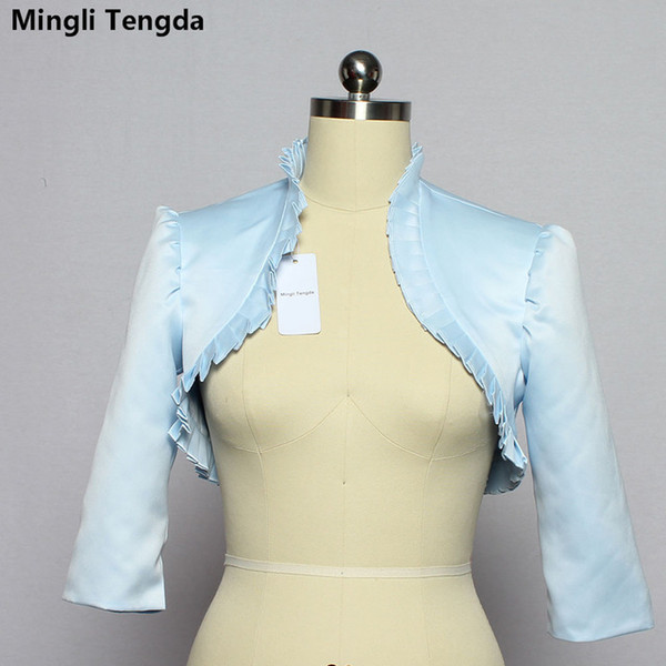 Stain3/4 Sleeve Wedding Bolero Bridal Jacket Shy Blue Jacket Bridal Coat Wraps Evening Capes Bolero Bridal Wraps Mingli Tengda