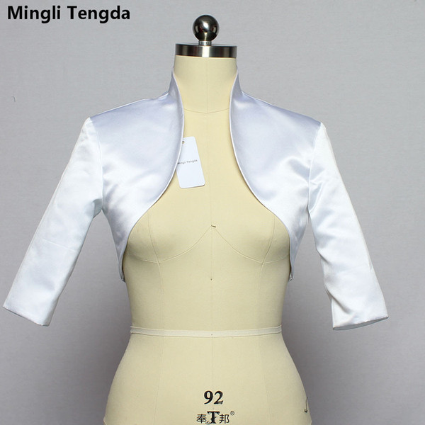 Silver/White Stain 3/4 Sleeve Wedding Bolero Bridal Jacket Wedding Jacket Bridal Coat Wraps Women Capes Bolero Casamento Mingli Tengda