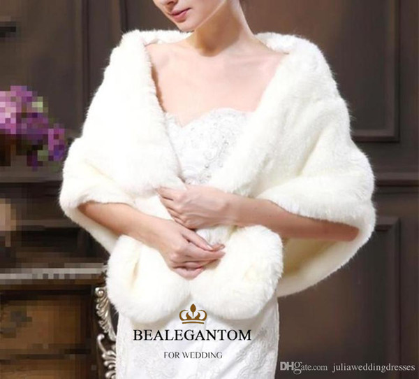 2018 White Bridal Wraps Shawls Jackets Winter Fur Women Jacket Floor Length Cloaks Party Wedding Coat QC238