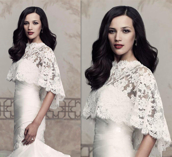 Solovedress Fashion Elegant New White Ivory Sheer Lace Wedding Cape with High Neck Cape Bridal Warps for Women Wedding Bridal Jacket