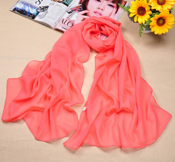 Women's Chiffon Silk Scarfs Solid Fashion Shawl Sunscreen Wild Wrap Beach Neckerchief Cheap Long Sciarpe Scarves