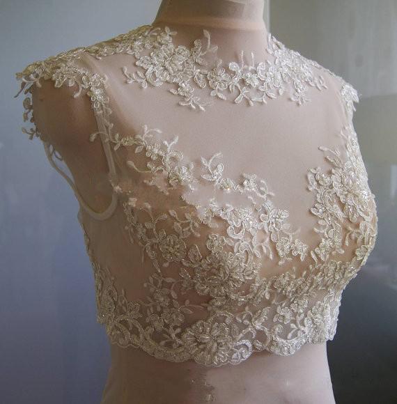 Custom Made ! Real Image Lace Crew White Ivory Bridal Wraps Cap Sleeve Applique Sequin Wedding Jackets 2014 Bridal Accessories