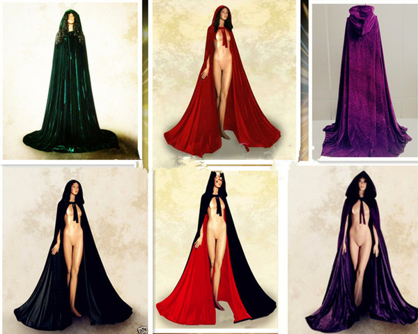 New Arrival Velvet Hooded Cloaks Winter Wedding Capes Cheap Wicca Robe Wram Christmas Floor Length Long Bridal Wraps S-XXL