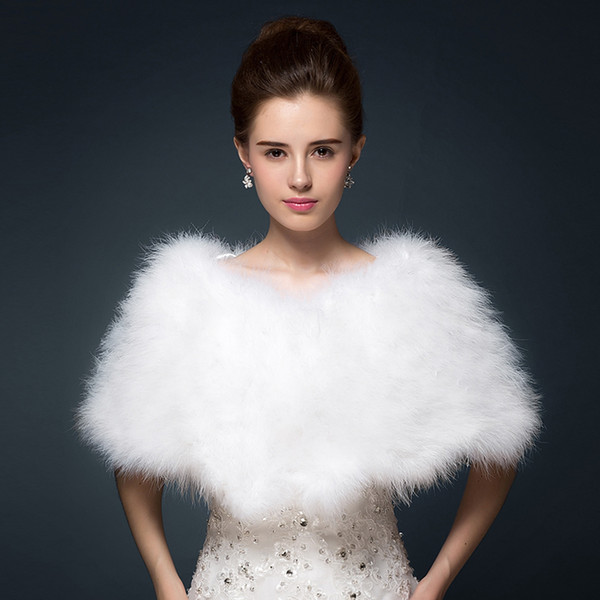 Luxurious Ostrich Feather Bridal Shawl Fur Wraps Marriage Shrug Coat Bride Winter Wedding Party Boleros Jacket Cloak White Khaki 100*30 cm