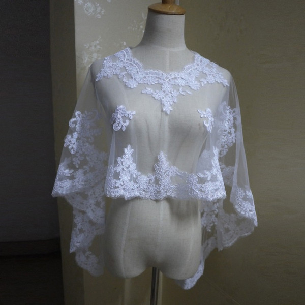 Custom Made White/Ivory Bridal Wraps Lace Wedding Bolero Scoop Neck Fashion Bridal Bolero 2017 Appliqued Formal Shawl for Bride