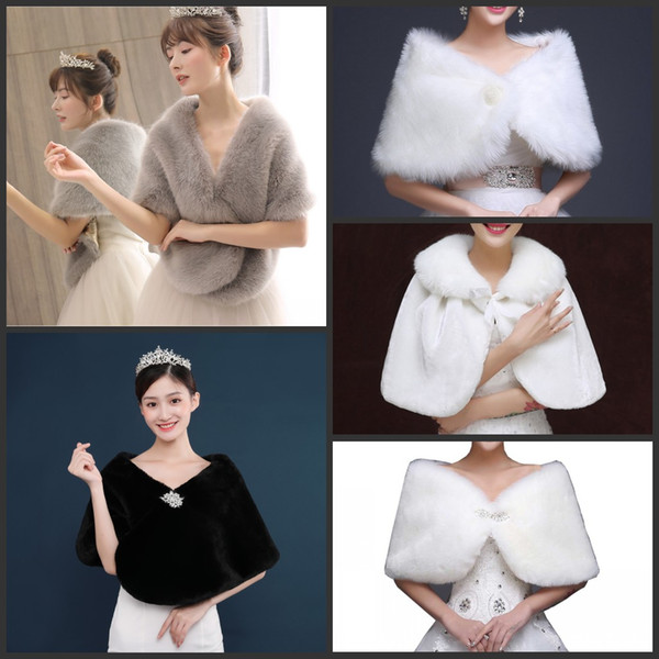 Bridal Warm Fur Shawl White/Black/Gray Wedding Bolero Wrap Cape Stole Women Jacket Coat Shrug for Party Dresses