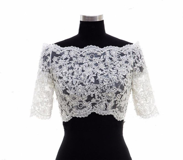 New Half Sleeve Lace Bridal Jacket Lace Appliqued Tulle Wedding Party Dress Sheer Wraps Bolero with Covered Buttons Custom Make Real Photos