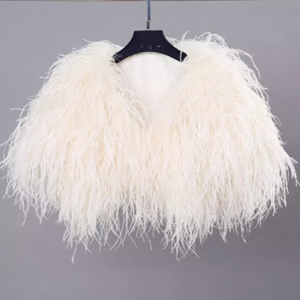 Elegant Ostrich Feather White Fur Coat Jacket Bridal Bolero For Wedding Formal Shawls Wedding Bridal Wraps Fur Formal Evening Party Cape