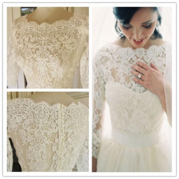 Gorgeous 3/4 Sleeve Sheer Lace Pearl Bridal Wedding Jacket Shawl Bolero Wraps Wedding Accessories Vintage Lace Appliques