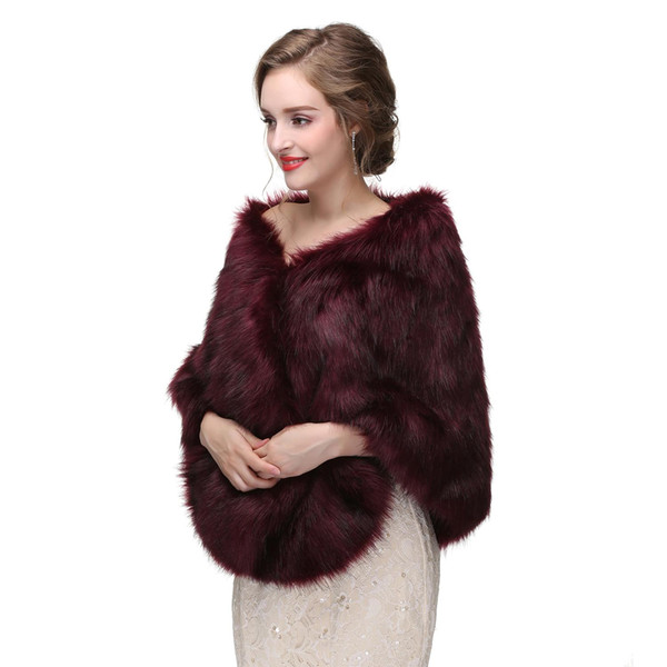 New Arrival Burgundy Winter Wedding Bridal Wraps Accessories Fur Wedding Jacket Bridal Wrap 3 Colors Women Wedding Cape