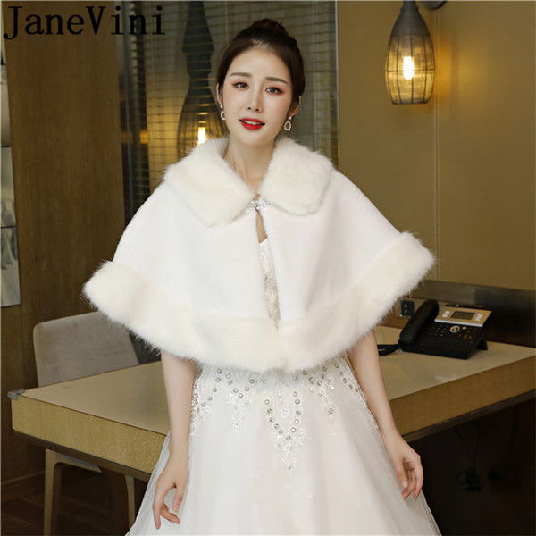 JaneVini 2019 Fake Fur Warm Cape Wedding Dress Evening Bolero Jackets Wrap Winter Women Bridal Shawl Faux Fur Stoles Boleros 2018