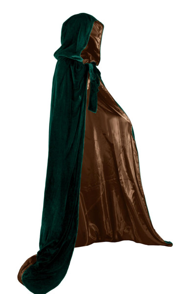 2020 Green And 10 Colour Lining Hooded Velvet Cloak Gothic Wicca Robe Medieval Witchcraft Larp Cape Hooded Vampire Halloween Party Cloak !*