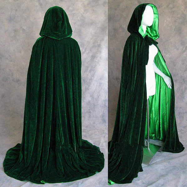 2018 hot Long Velvet Christmas Hooded Cloak Bridal Cloaks Capes Winter Halloween Floor Length Jacket Wedding Bridesmaid Wraps