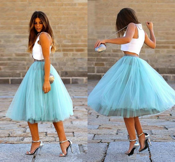 Sky Blue Fluffy Tulle Skirts For Women Satin High Waist Knee Length Tutu Ball Gown Fashion Summer Maxi Custom Skirts Outfits