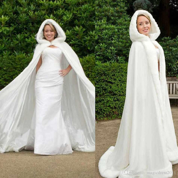 2016 Plus size DHgate Winter Bridal Cape Faux Fur Wedding Cloaks Hooded Perfect For Winter Wedding Bridal Cloaks Abaya