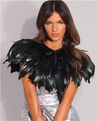 Faux Fur Bridal Jacket Black Green Feather Furs Collar Cape Shawls Wrap Fringe Party Evening Dress Fur capes