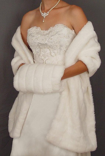 2019 New Winter In Stock Hot White Ivory Faux Fur Jacket Wedding Bridal Wraps Warmer Women Shawl Capes With Muffs Accessories Free shipping