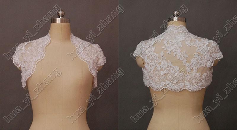 Modest Alencon Lace Beaded Cap Sleeves Wedding Bridal Bolero Jacket wrap for Bride Actual Real Image