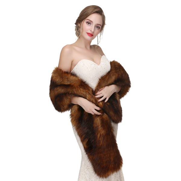 Elegant Winter Wedding Coat Bridal Faux Fur Wraps Warm Stick Shawls Outerwear Black Gary White Shrug Women Jacket Prom Evening for Women