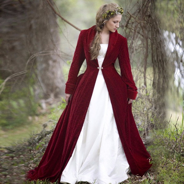 Custom New Cheap Bridal Coats Cape Burgundy Velvet Christmas Long Sleeves Wedding Cloaks Wedding Bridal Wraps Bridal Coat Jacket