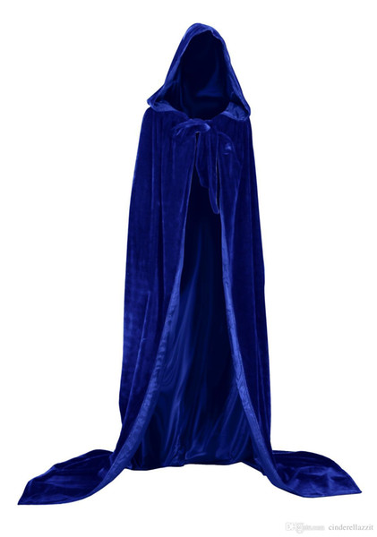 New Blue And 10 Colour Lining Hooded Velvet Cloak Gothic Wicca Robe Medieval Witchcraft Larp Cape Hooded Vampire Cape Halloween Party Cloak