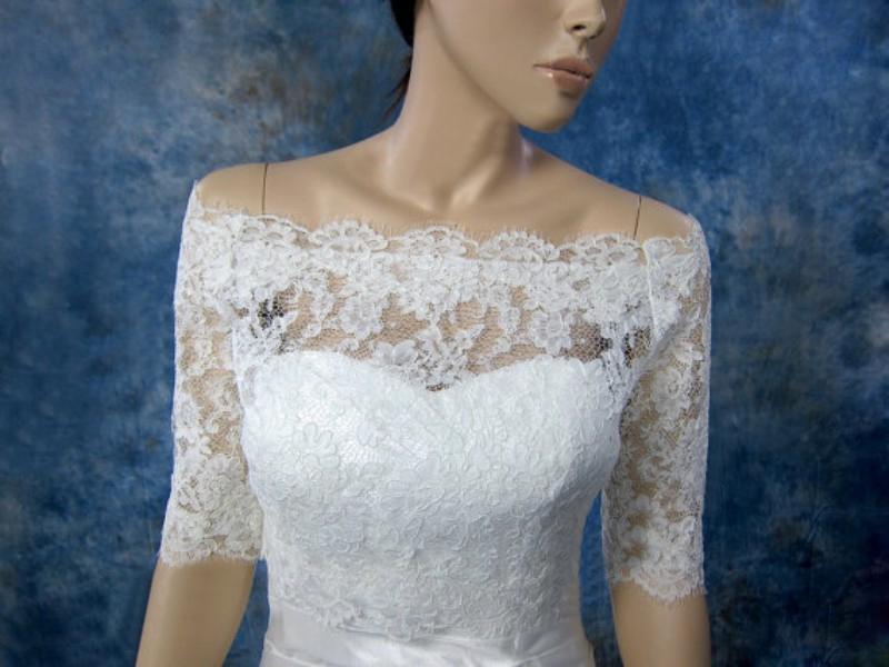 Free Shipping Off Shoulder 2015 See Through Lace Wedding Wraps Jackets Bridal With Half Sleeve W20140033 Handmade Appliques Modern Spring