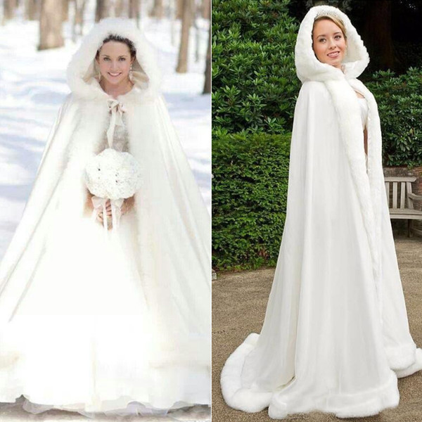 Perfect Winter Plus size Bridal Shawls Jackets Cape Faux Fur Christmas Cloaks Coats Hooded Wedding Wraps Wedding Dresses