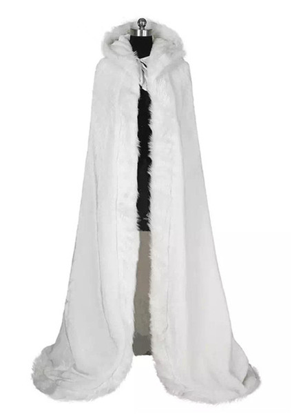 New Cheap Elegant White Ivory Warm Bridal Cape Winter Fur Women Jacket Bridal Floor Length Cloaks Long Party Wedding Coat AL02