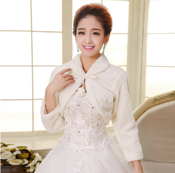 Free Shipping Winter Bride Wedding Jacket Strip wrinkles Long-sleeved Wedding Coat Fake Fur Wraps Capes