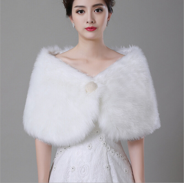 White Pearl Wrap Shawl Coat Jackets For Bridal Winter Wedding Cloak Faux Fur Shawls 2016 New Arrival