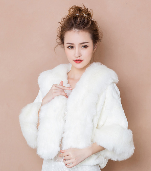 New Faux Fur Bridal Shrug Wrap Cape Stole Shawl Bolero Jacket Coat Perfect For Winter Wedding Bride Bridesmaid Free Shipping Real Image