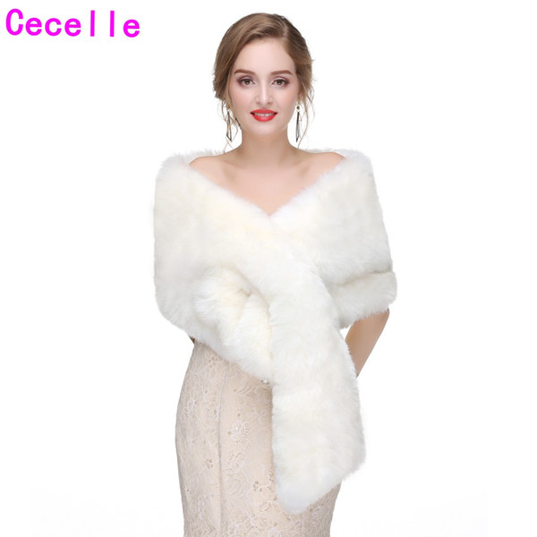 New Ivory Winter Bride Faux Fur Bridal Wraps 2019 Adult Women Ivory Faux Fur Capes For Winter Wedding Evening Party