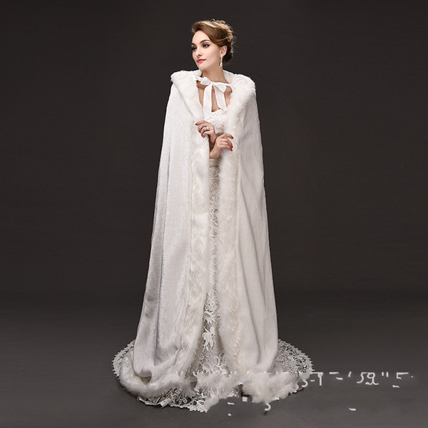 2017 newest Ecru White long hooded fuel warmest cloak coat bride hair Cape Cloak factory direct sales 