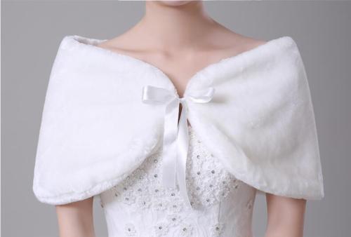 Wedding jacket White Ivory Faux fur shawl Stole wrap bride Woirl men GRibbon Bow bride cloak cape