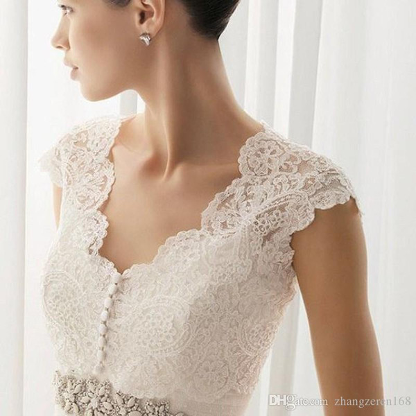 Elegant Real Ivory Lace Bridal shawl Jackets Wedding 2019 Buttons Front Shawl Wraps Wedding Accessories cap