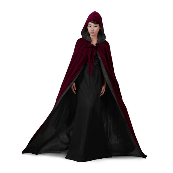 Wedding Jacket Wraps Warm Velvet Burgundy Sleeveless Hood Capes Halloween Costumes for Women Men Cosplay Bridal Cloak S-6XL