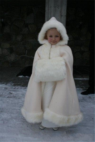 Winter Warm Flower Girls Faux Fur Girls Wrap 2016 White Ivory Fur Shawl Cloaks Jacket Boleros Shrug Wedding Dresses Little Children Cap Wrap