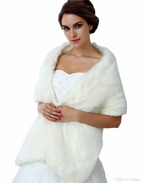 2017 New Long White Faux Fur Shrug Cape In Stock Brdial Wraps Jacket Hollywood Glamour Wedding Special Occasion Shrug Shawl Bolero