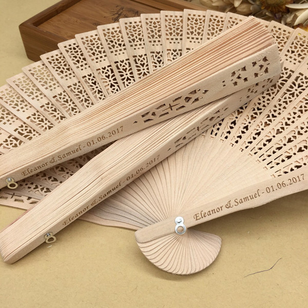 personalized sandalwood folding hand fans with organza bag wedding favours fan party giveaways Free in bulk 50pcs lot