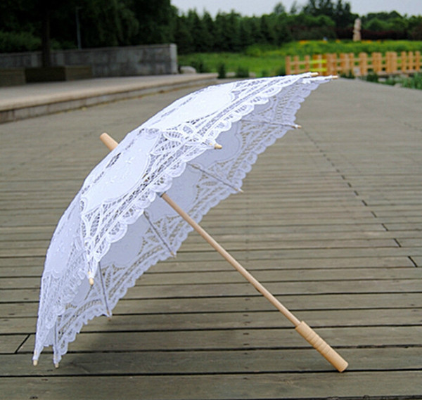 New Lace Umbrella Cotton Embroidery 10 colors Wooden handle Lace Parasol Umbrella Bridal Wedding Umbrella Decorations