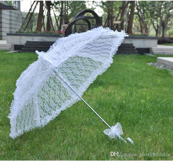 2018 Wholesale High Quality White Lace Bridal Parasols Wedding Umbrellas Cheap Wedding Umbrellas Dancing Stage Umbrella Lace Cheap