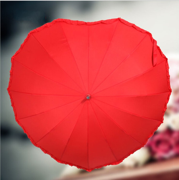 Red Wedding Bridal Personal Umberlla Cordiform Heart-shaped Long Handle Wedding Umbrella