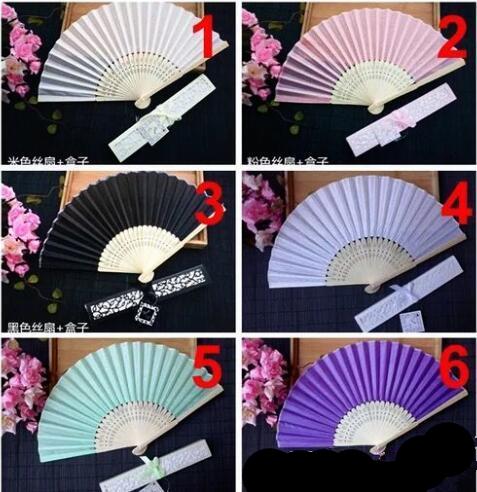 Cheap Chinese Imitating Silk Hand Fans with box Blank Wedding Fan For Bride Weddings Guest Gifts