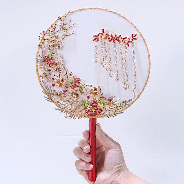 New Chinese Style Bridal Fans wedding supplies Beads Handmade , bridal Chinese dress Size 21 cm*33 cm