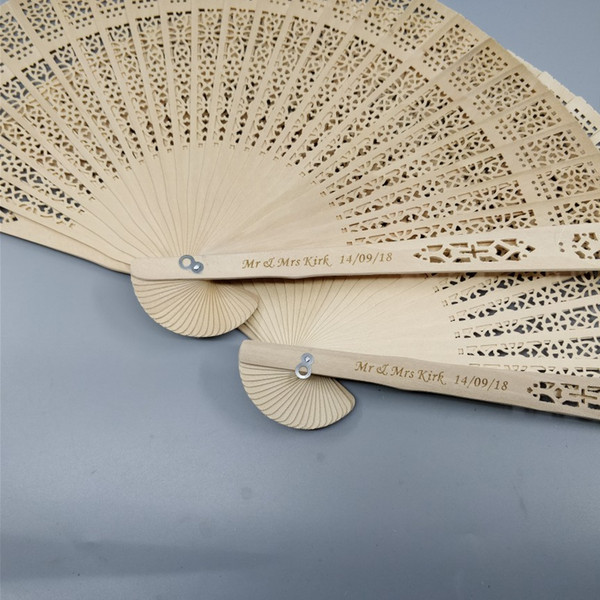 personalized sandalwood folding hand fans with organza bag wedding favours fan party giveaways Free in bulk 50pcs lot