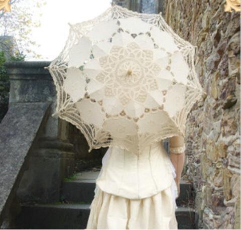 2015 Handmade Wedding Bridal Beige Lace Parasol Umbrella ladies embroidery princess umbrella