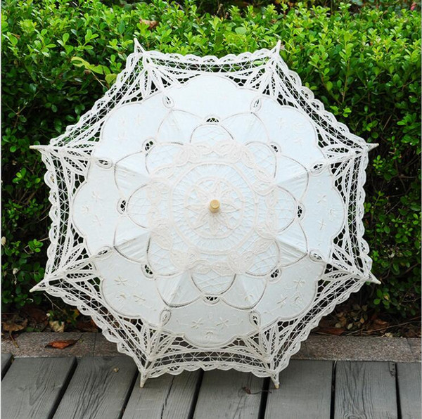 Ivory Lace Wedding Parasols Handmade Umbrellas White Lace Garden Bridal Parasols For Bridal Bridesmaid Wedding Diameter High Quality