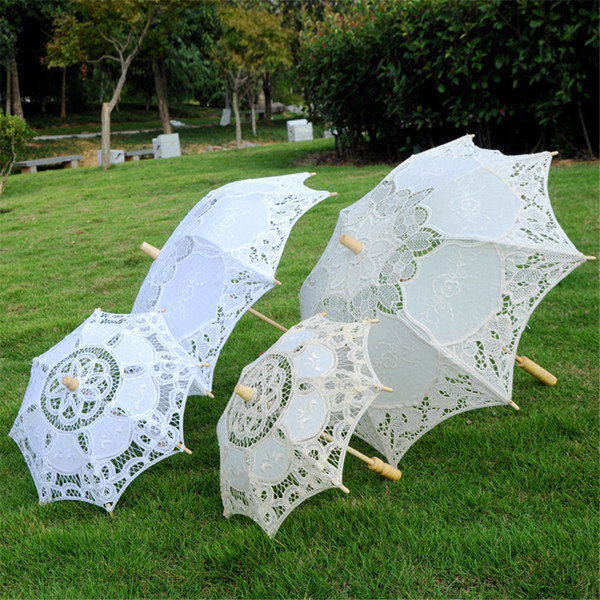 New arrivals bridal wedding parasols White lace umbrellas Chinese handcraft bridesmaid umbrella Diameter 38cm 60cm 65cm wholesale