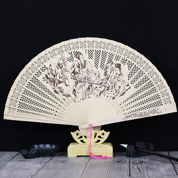 Bridal Accessories Sandalwood Folding Hand Fans Chinese Characteristics High-grade Printing Picture Hollow Out For Wedding Party Guest