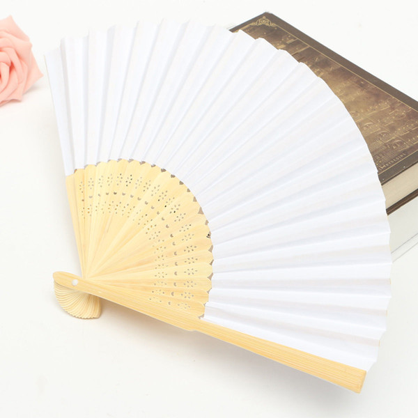 Wholesale 23 cm Wedding White color Paper Hand Fan Wedding Party Decoration Promotion Favor 